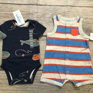 Carter's Baby Boy Striped Color Block Romper and Whale Onesie, Size Newborn, NWT